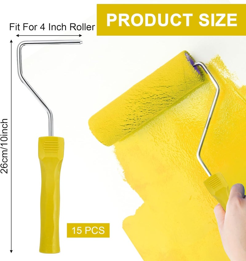 Tolare 4 Inch Paint Roller Frame, Paint Roller Handle with Plastic Threaded Grip Handle, Roller Frame Fits for 4" Mini Roller, Mini Roller Frame Can Use for Extension Pole - Yellow, Pack of 15 - Image 2